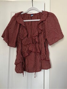 Old Navy Red Gingham Ruffle Peasant Blouse